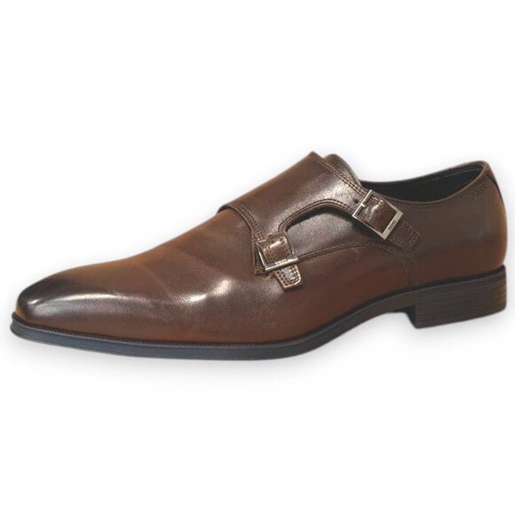 BOSS Colby Double Monk Strap Dress Shoes Brown Leather 10.5M Round Toe MSRP $199 - Picture 1 of 4